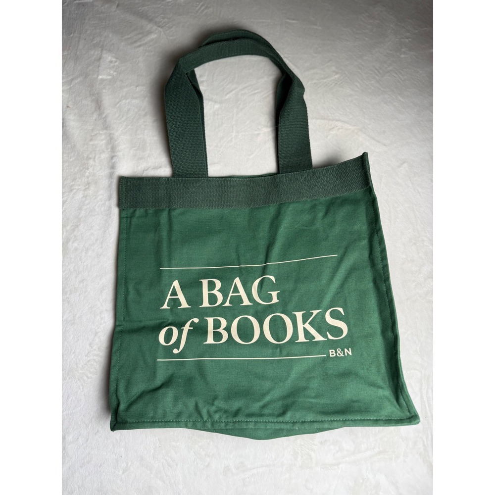 Barnes & Noble A Bag of Books Green Canvas Tote Bag Reusable Shopper Pocketed